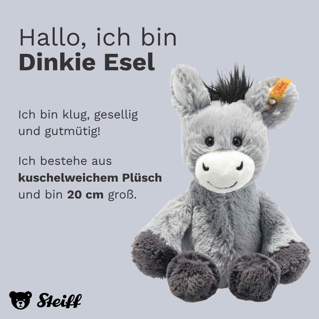 Kuscheltier Dinkie Esel, Süßes Stofftier mit Kunststoffaugen, Kinder, Jungen & Mädchen, Friends, Plüschtier 20 cm, Hellgrau, 073922