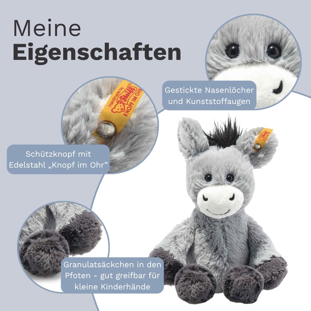 Kuscheltier Dinkie Esel, Süßes Stofftier mit Kunststoffaugen, Kinder, Jungen & Mädchen, Friends, Plüschtier 20 cm, Hellgrau, 073922