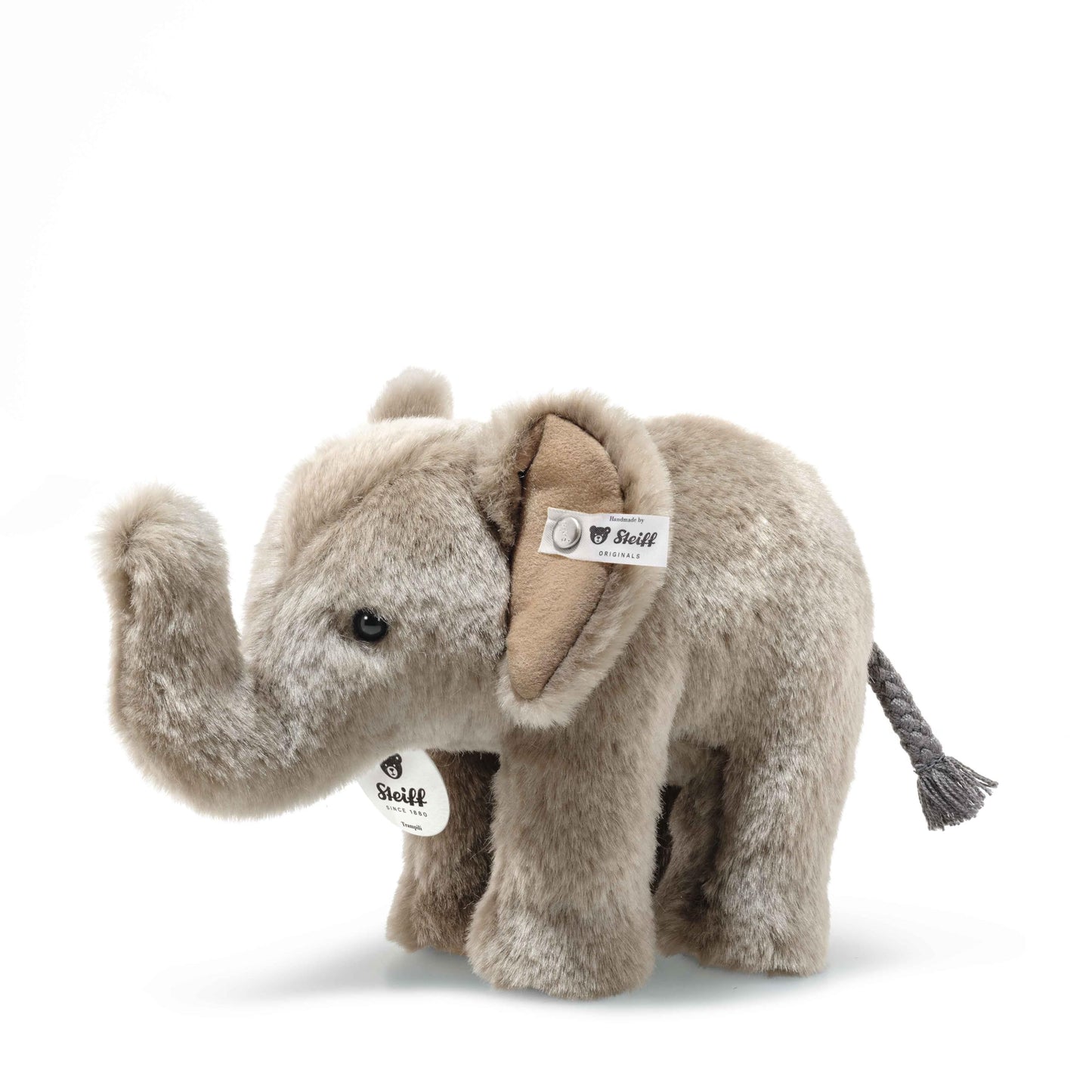 Kuscheltier Trampili Elefant, Süßes Stofftier mit Kunststoffaugen, Kinder, Jungen & Mädchen, Plüschtier 18 cm, Hellgrau, 064487