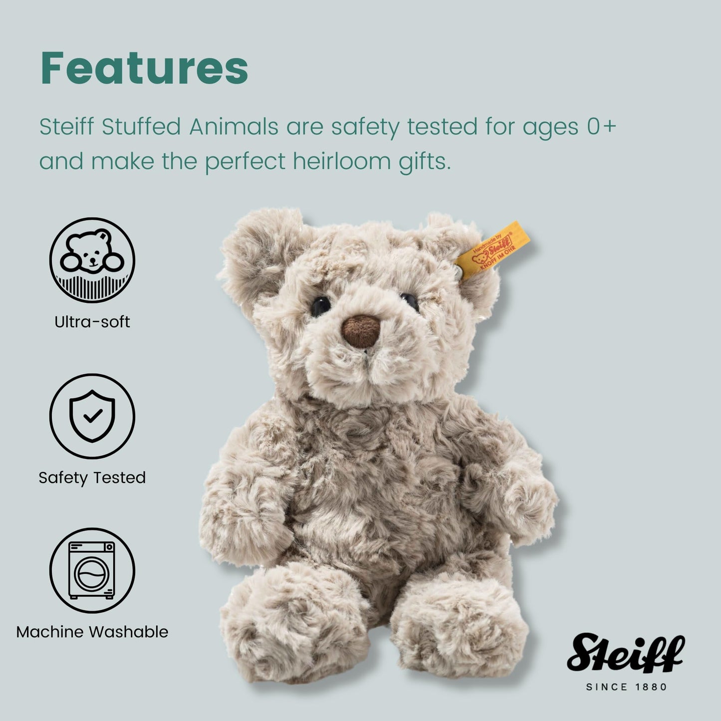 Soft Cuddly Friends Honey Teddybär hellgrau 18 cm, Teddy aus flauschigem Plüsch, Grau