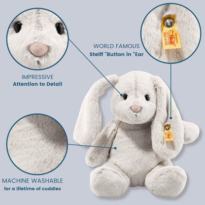 Hoppie Hase mit Schlappohren 28 cm hellgrau, Plüschtier, Soft Cuddly Friends, flauschiges Stofftier zum Kuscheln und Spielen