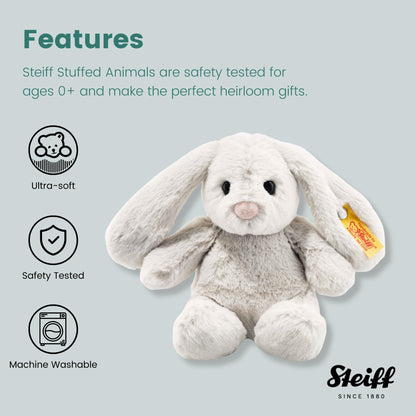 Hoppie Hase 18 cm hellgrau, Plüschtier Hase mit Schlappohren, Soft Cuddly Friends, flauschiges Stofftier zum Kuscheln und Spielen