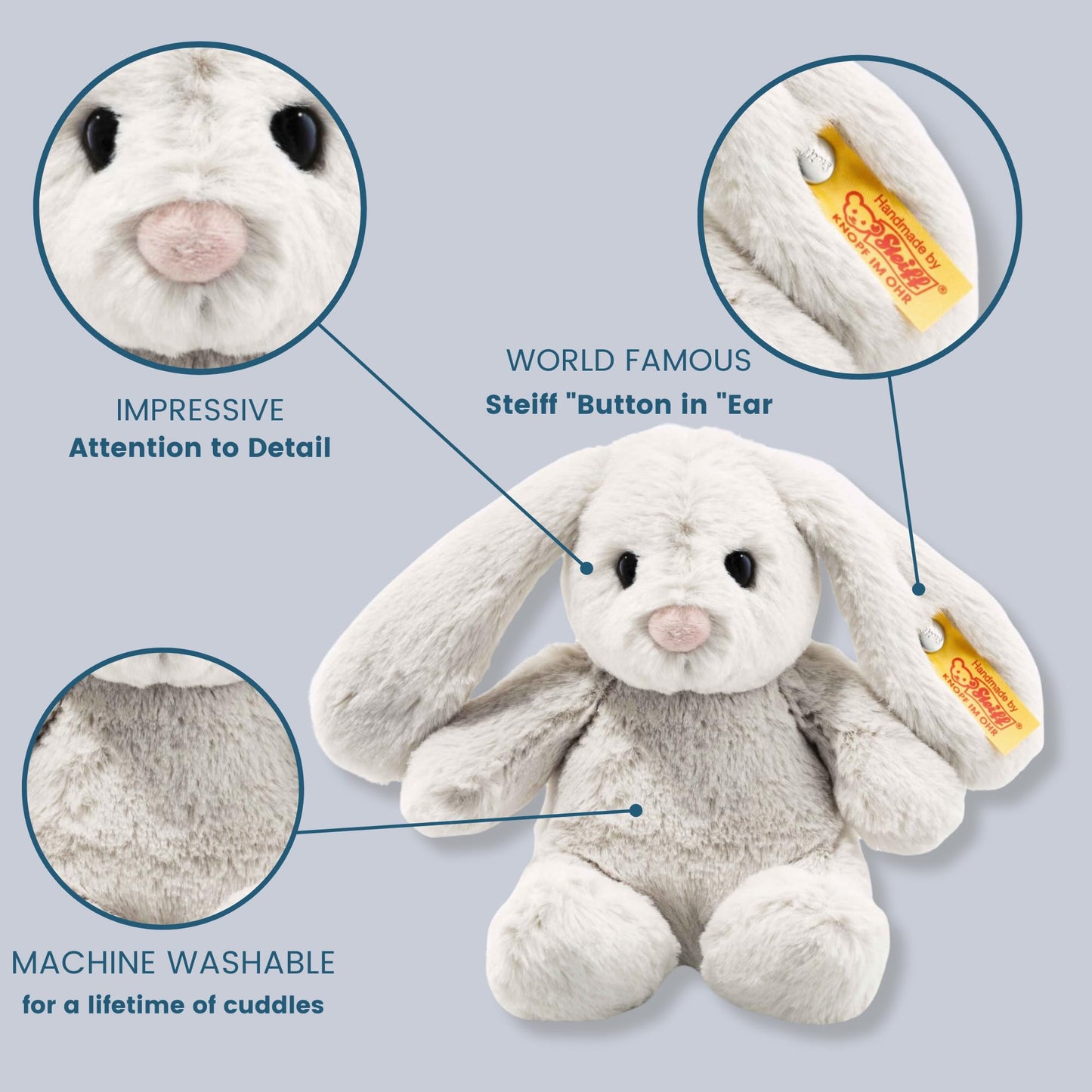 Hoppie Hase 18 cm hellgrau, Plüschtier Hase mit Schlappohren, Soft Cuddly Friends, flauschiges Stofftier zum Kuscheln und Spielen