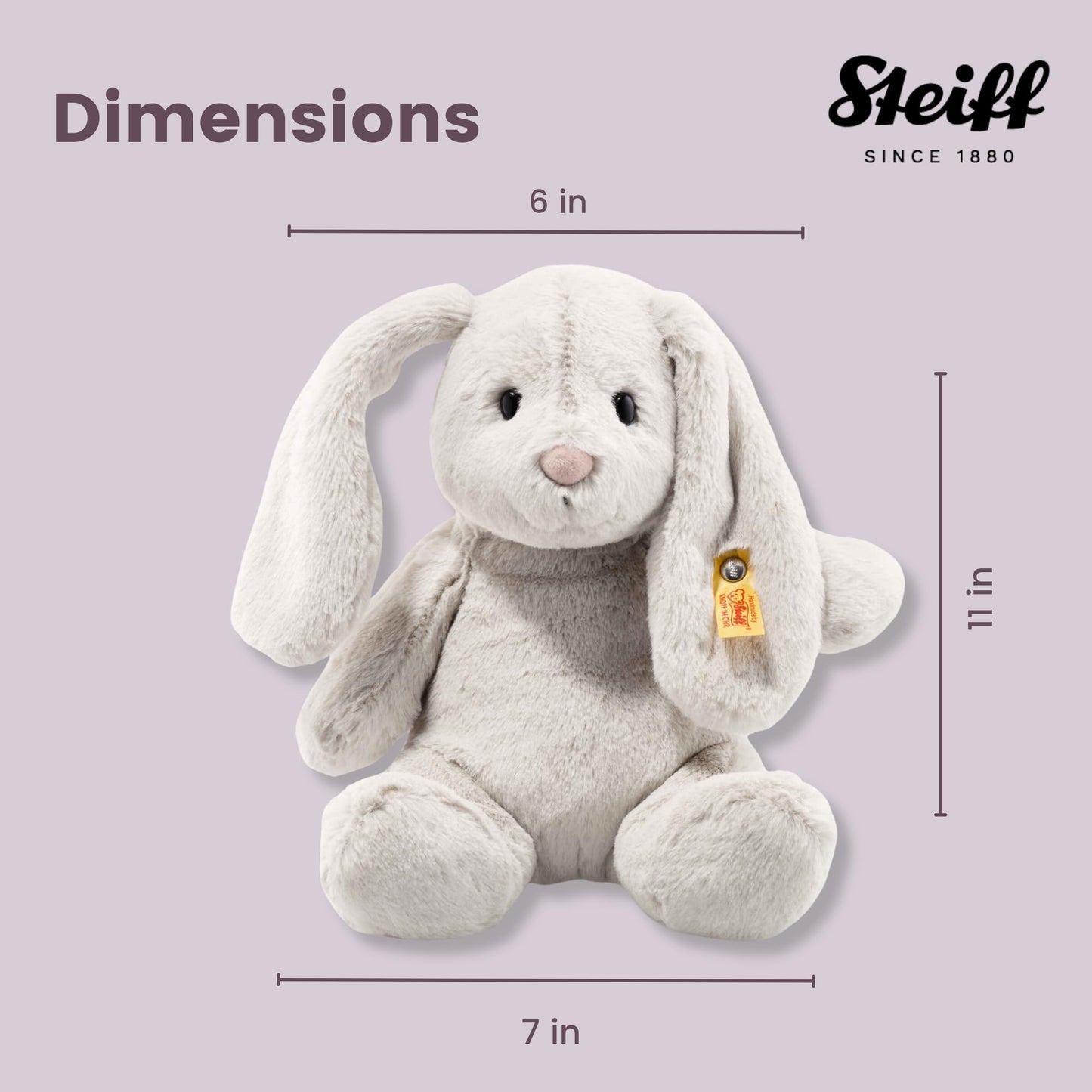 Hoppie Hase mit Schlappohren 28 cm hellgrau, Plüschtier, Soft Cuddly Friends, flauschiges Stofftier zum Kuscheln und Spielen
